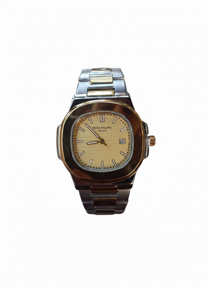 Patek Philippe Nautilus Two-Tone Gold & Silver Watch with Beige Dial