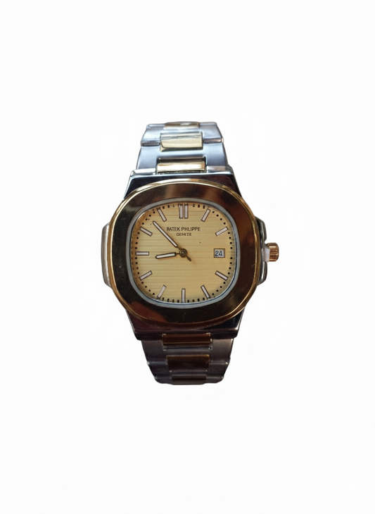 Patek Philippe Nautilus Two-Tone Gold & Silver Watch with Beige Dial